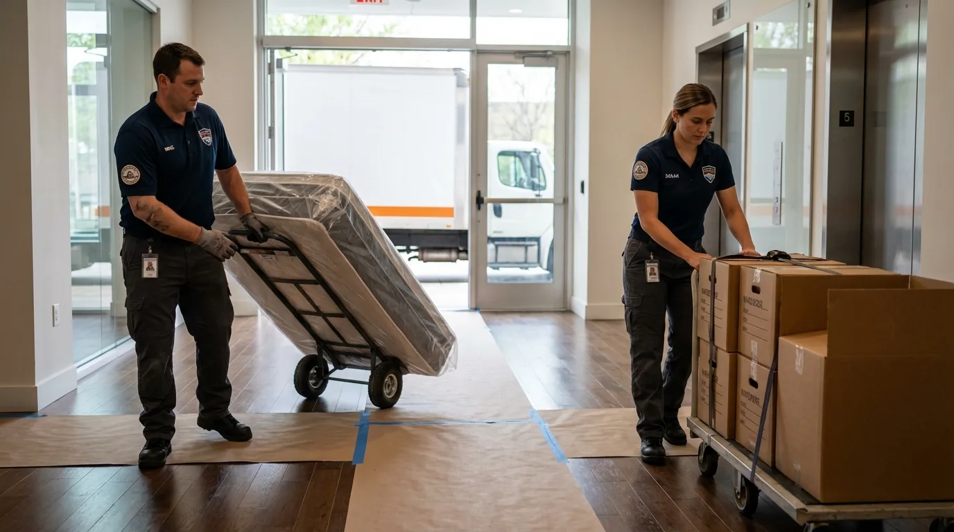 Professional apartment movers loading elevator in Virginia City, NV